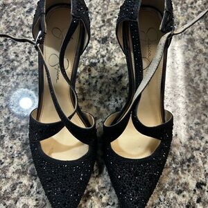 Jessica Simpson Black Heels with Rhinestones